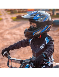Casco ATV ILM para Niños Joven-XL Azul/Plata con Gafas y Guantes 2