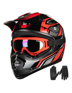 Casco ATV Niños ILM Juventud-S Rojo/Plata con Gafas y Guantes