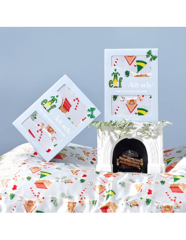 Funda de Almohada Kitsch King Satén Refrigerante Navidad