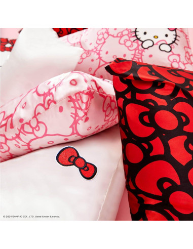 Funda de Almohada Kitsch Hello Kitty Satén Estándar Rosa