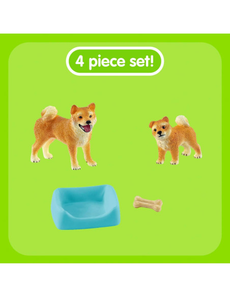 Set Schleich Madre Shiba Inu y Cachorro 4 Piezas 3+
