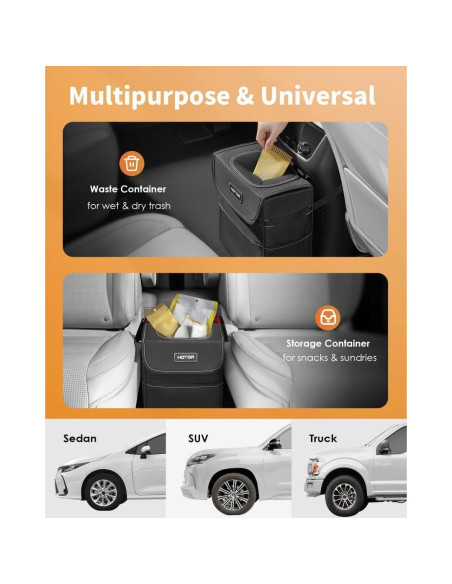 Basurero de Coche HOTOR 8.3L Impermeable Ajustable Negro