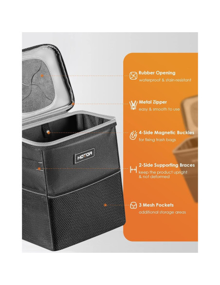 Basurero de Coche HOTOR 2 Galones Impermeable Negro
