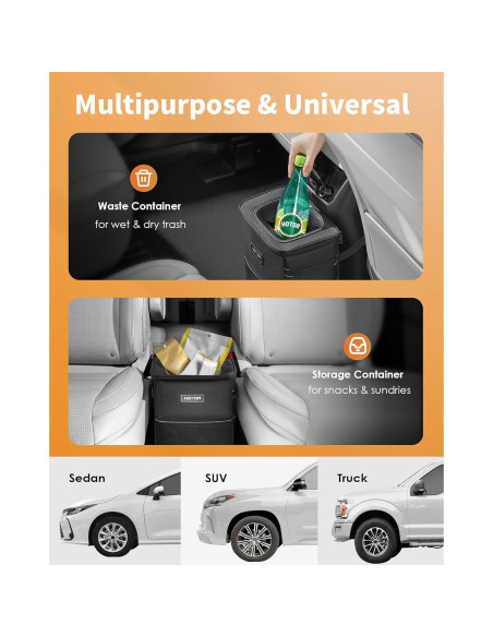 Basurero de Coche HOTOR 2 Galones Impermeable Negro