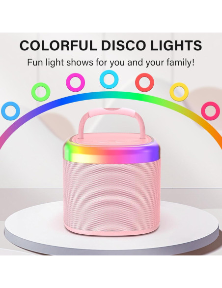 Mini Máquina de Karaoke HWWR Rosa 2 Micrófonos Inalámbricos