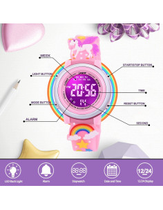Reloj 3D Unicornio VAPCUFF Rosa A Prueba de Agua Niñas 2