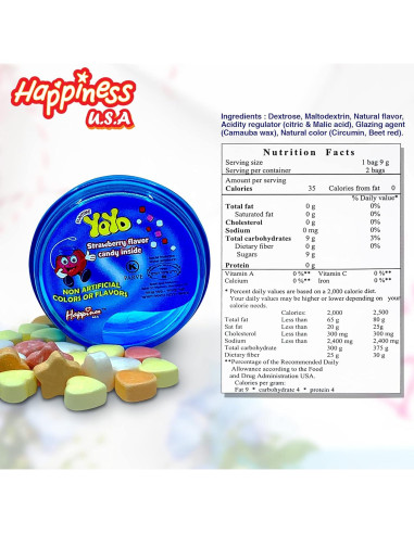 YoYo de Caramelo Happiness USA 12 Unidades Sabor Fresa