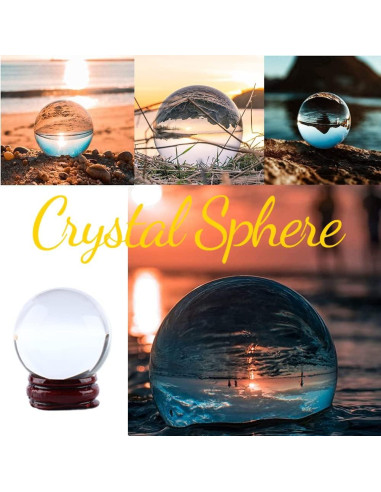 Esfera de Cristal Claro 40mm Hilitand con Soporte de Madera