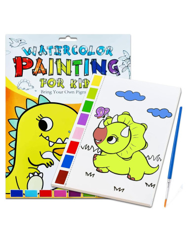 Libro de Colorear Acuarela JZILU Dinosaurios - Kit de Pintura
