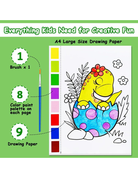 Libro de Colorear Acuarela JZILU Dinosaurios - Kit de Pintura