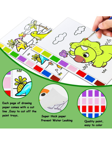 Libro de Colorear Acuarela JZILU Dinosaurios - Kit de Pintura