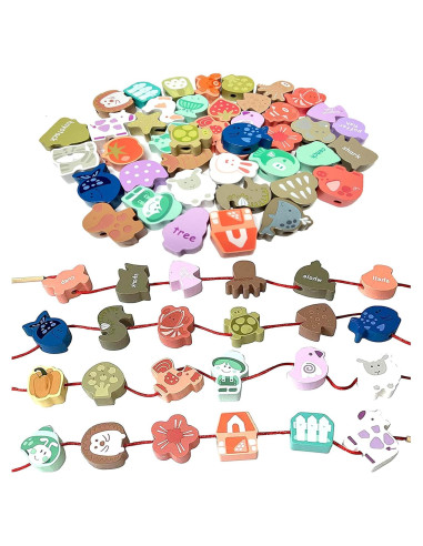 Cuentas de Enhebrar de Madera Intsinzi 47 Piezas Educativas