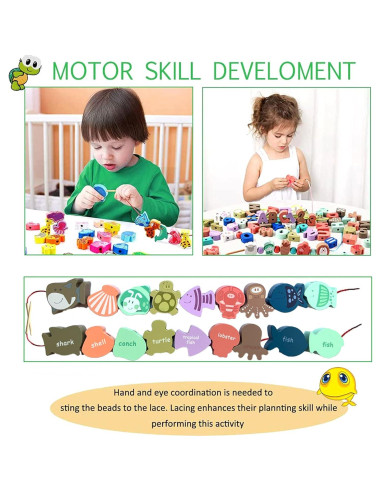 Cuentas de Enhebrar de Madera Intsinzi 47 Piezas Educativas