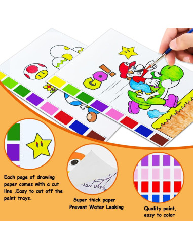 Libro de Colorear Acuarelas JZILU para Niños - Kit de Pintura