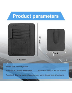 Organizador de Visera de Coche Augeny Negro, Almacenamiento Compacto 2