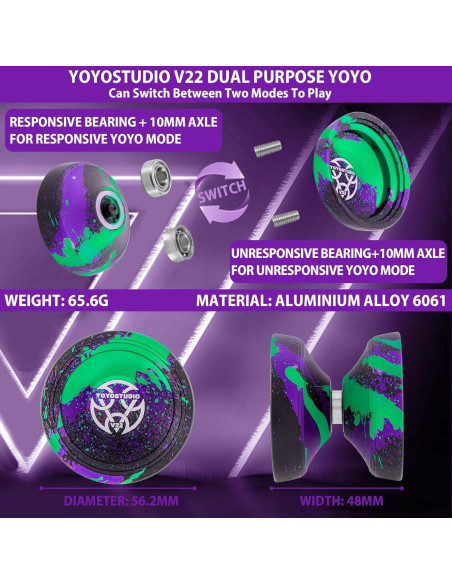 Yoyo Profesional YOYOSTUDIO V22 con Accesorios - Negro Verde