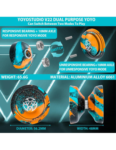 Yoyo Profesional V22 YOYOSTUDIO con Accesorios - Negro Azul Naranja