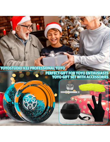 Yoyo Profesional V22 YOYOSTUDIO con Accesorios - Negro Azul Naranja