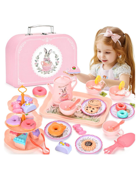 Juego de Té de Conejo - 46 Piezas para Niños 3 a 5 Años