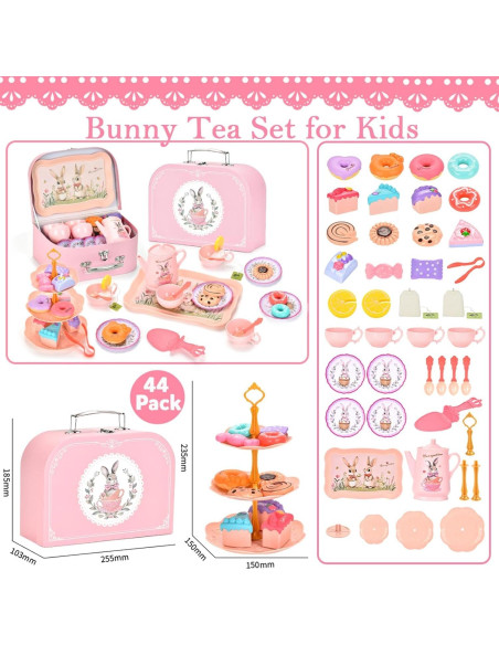 Juego de Té de Conejo - 46 Piezas para Niños 3 a 5 Años