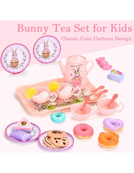 Juego de Té de Conejo - 46 Piezas para Niños 3 a 5 Años