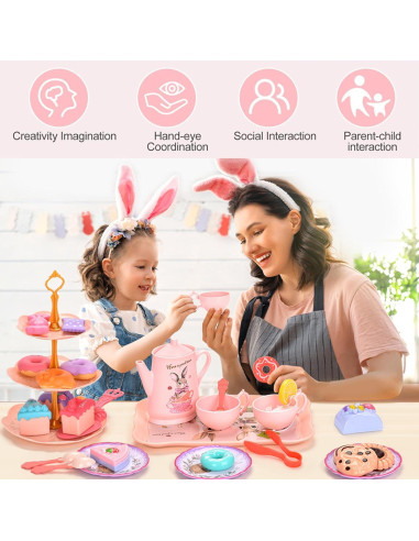 Juego de Té de Conejo - 46 Piezas para Niños 3 a 5 Años