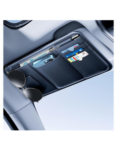 Organizador de Visera de Coche Tmengdao Cuero Negro 7 Compartimentos