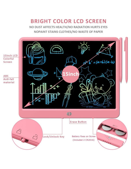 Tableta de Escritura LCD FLUESTON 15" Rosa para Niños