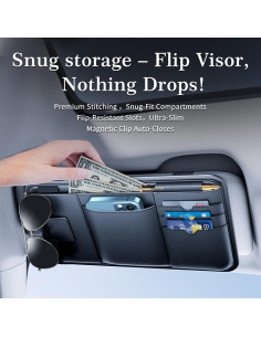 Organizador de Visera de Coche Tmengdao Cuero Negro 7 Compartimentos 2