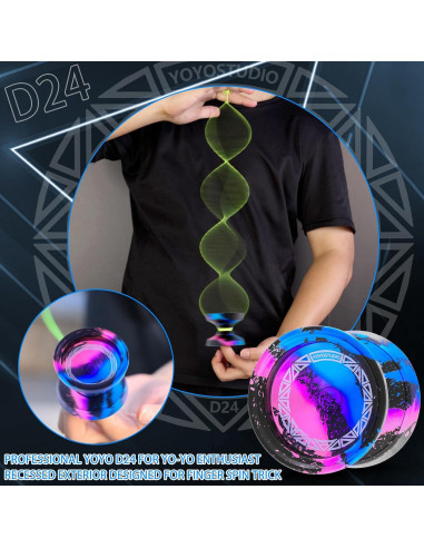 Yoyo Profesional D24 YoYoStudio para Trucos - Negro Azul Rosa