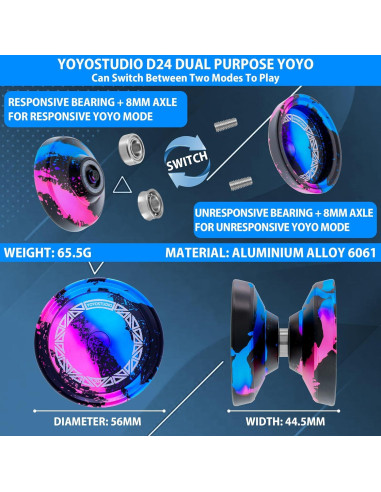 Yoyo Profesional D24 YoYoStudio para Trucos - Negro Azul Rosa
