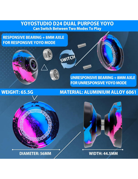 Yoyo Profesional D24 YoYoStudio para Trucos - Negro Azul Rosa