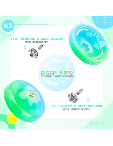 Yoyo K2 Crystal Azul Verde Degradado para Niños y Adultos