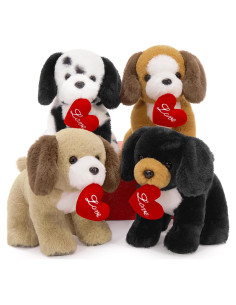 Set de 4 Peluches de Perro con Corazón 20 cm - Regalo Ideal