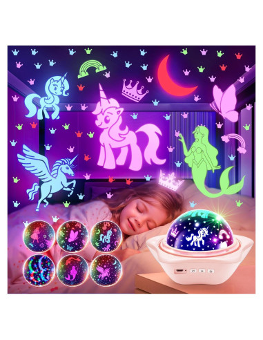 Luz Nocturna Unicornio PIKOY 360 Recargable Rosa 6 Películas