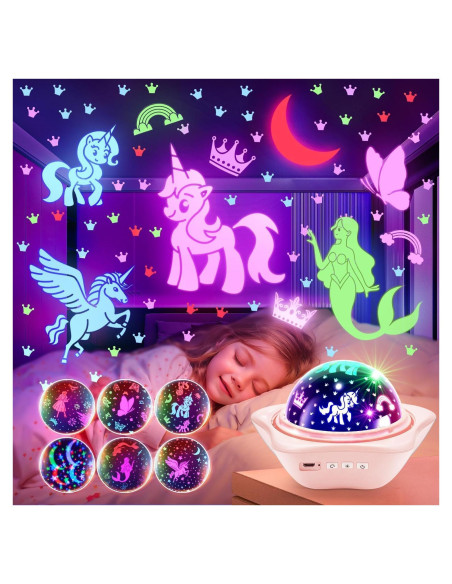 Luz Nocturna Unicornio PIKOY 360 Recargable Rosa 6 Películas