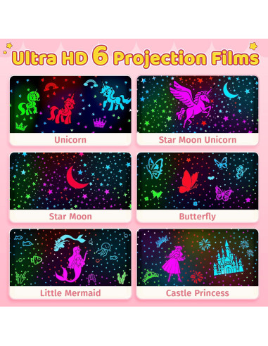 Luz Nocturna Unicornio PIKOY 360 Recargable Rosa 6 Películas