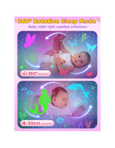 Luz Nocturna Unicornio PIKOY 360 Recargable Rosa 6 Películas