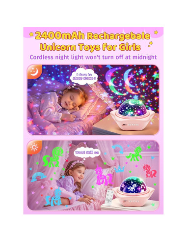 Luz Nocturna Unicornio PIKOY 360 Recargable Rosa 6 Películas
