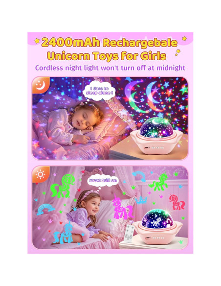 Luz Nocturna Unicornio PIKOY 360 Recargable Rosa 6 Películas
