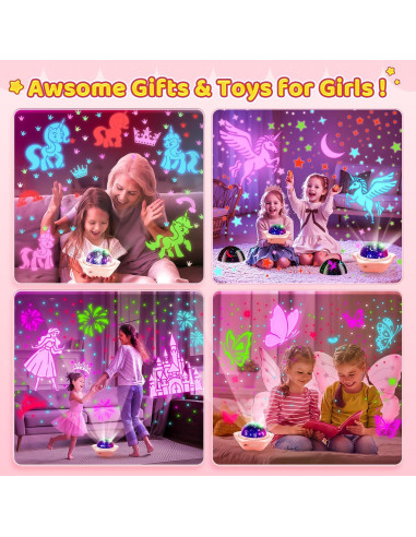 Luz Nocturna Unicornio PIKOY 360 Recargable Rosa 6 Películas