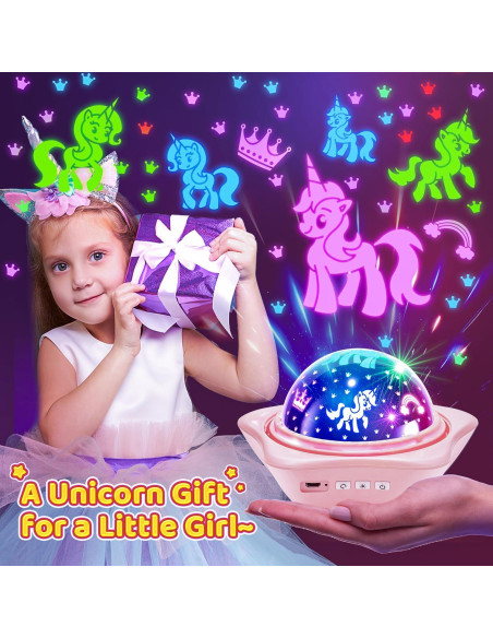 Luz Nocturna Unicornio PIKOY 360 Recargable Rosa 6 Películas