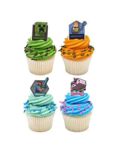 DecoPac Anillos para Cupcakes Minecraft - 24 Adornos 3D