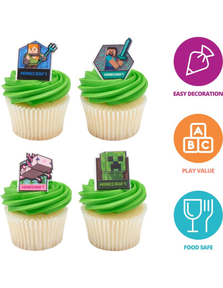 DecoPac Anillos para Cupcakes Minecraft - 24 Adornos 3D