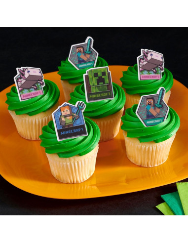 DecoPac Anillos para Cupcakes Minecraft - 24 Adornos 3D