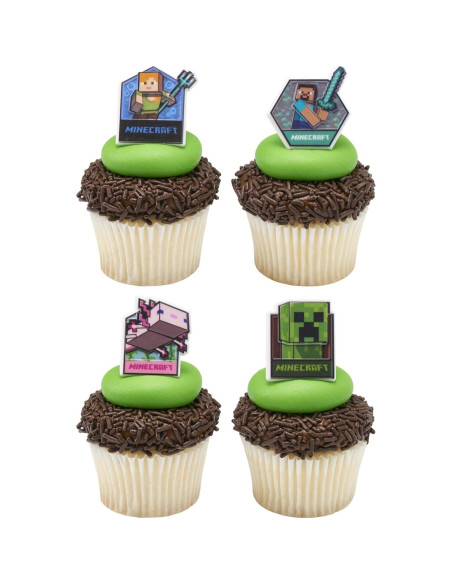 DecoPac Anillos para Cupcakes Minecraft - 24 Adornos 3D