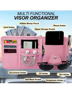 Organizador de Visera de Coche Keedolla Rosa - Almacenamiento Multifuncional 2