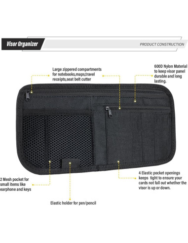 Organizador de Visera de Coche LIVANS Negro 30x15 cm 8 Compartimentos