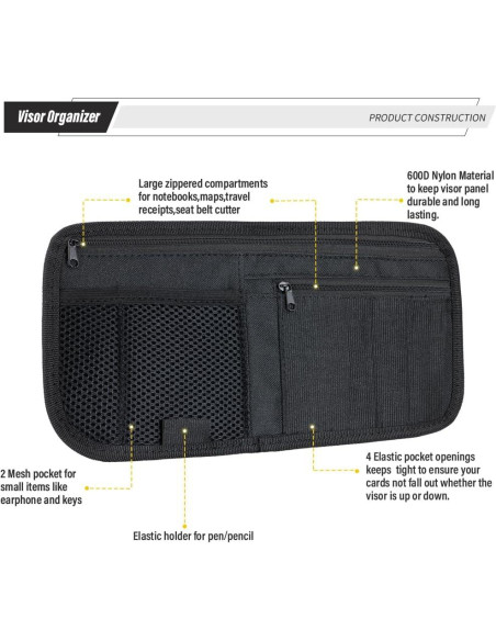 Organizador de Visera de Coche LIVANS Negro 30x15 cm 8 Compartimentos