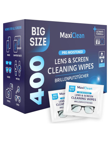Toallitas para Lentes Maxi Clean 400 Pre-humedecidas 15x14cm